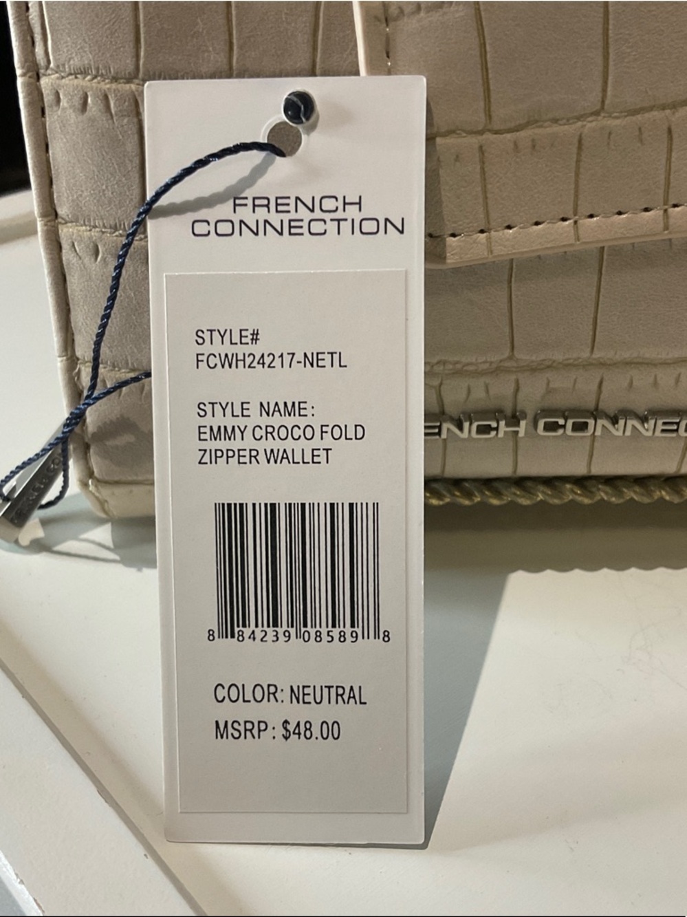 French Connection Emmy Croc-Embossed Fold Zipper Wallet in Neutral - Picture 2 of 11
